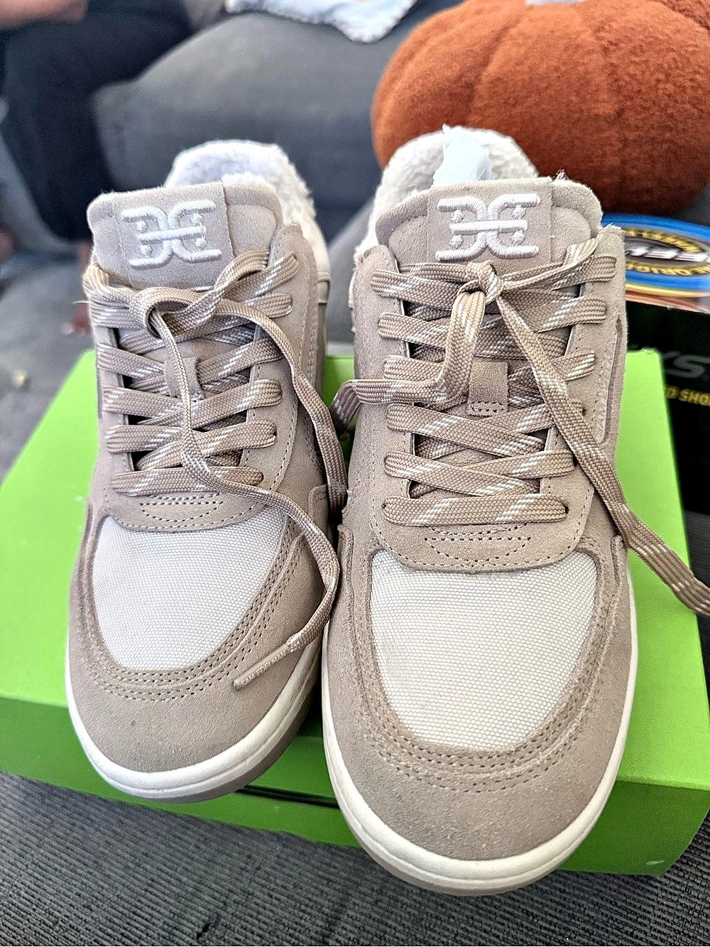 Sam Edelman Harper Faux Fur Lined Sneakers Beige & White US 9